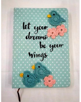 Diary with Crochet Embellished Birds and Pink Flowers Diary with Crochet Embellished Birds and Pink Flowers